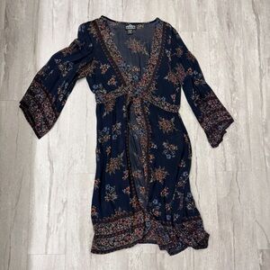 Sheer Floral Bohemian Dress with Bell Sleeves